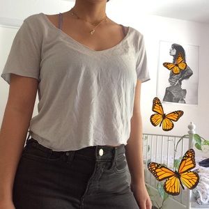 Urban Outfitters baby blue cropped v neck t shirt
